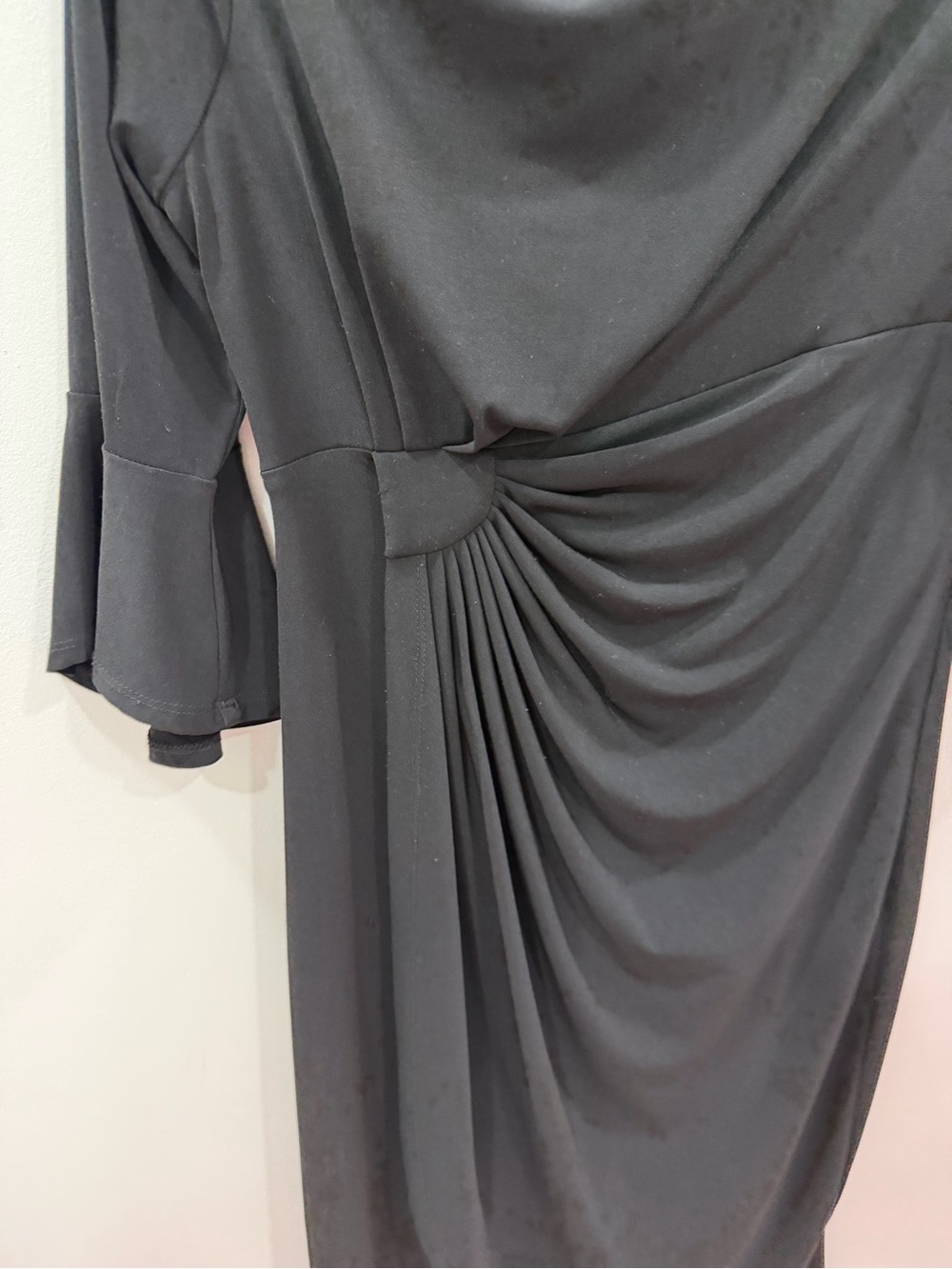 Connected Apparel Black Cowl-Neck Midi Dress with Side Draping Size 10 - Picture 2 of 7